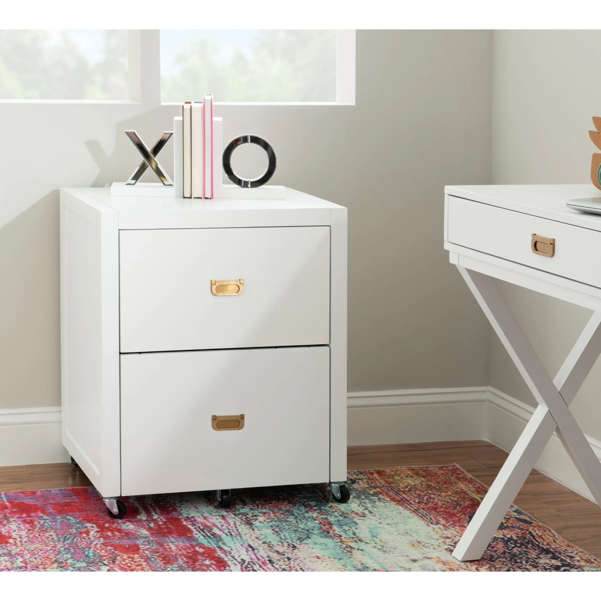 Two Drawer File Storage Cabinet with Rolling Casters - 26.75 - White