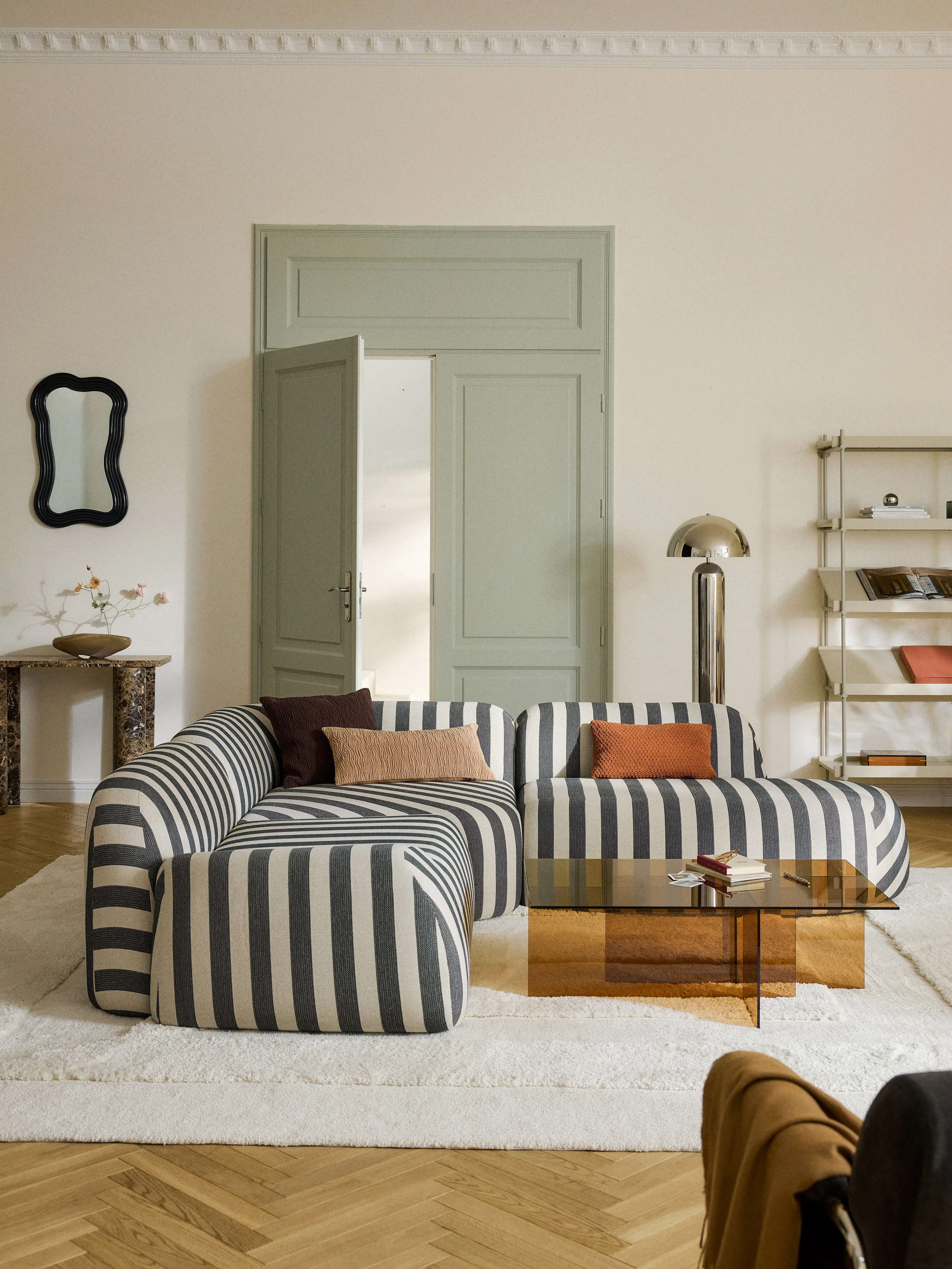 Gestreiftes modulares Ecksofa Wolke (4-Sitzer) mit Chaiselongue