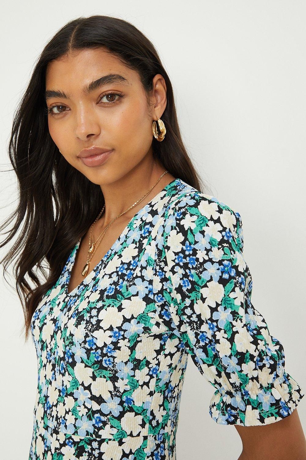 Dorothy Perkins Floral Short Sleeve V Neck Jersey Mini Dress