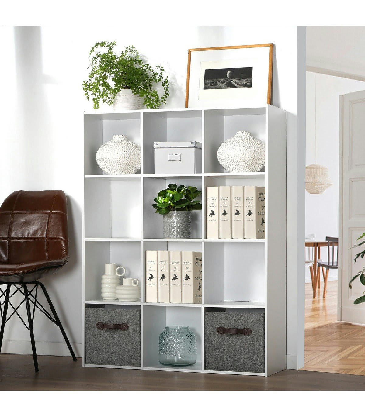 - Etagère de rangement avec 12 cases - L93 x H124 cm - Blanc