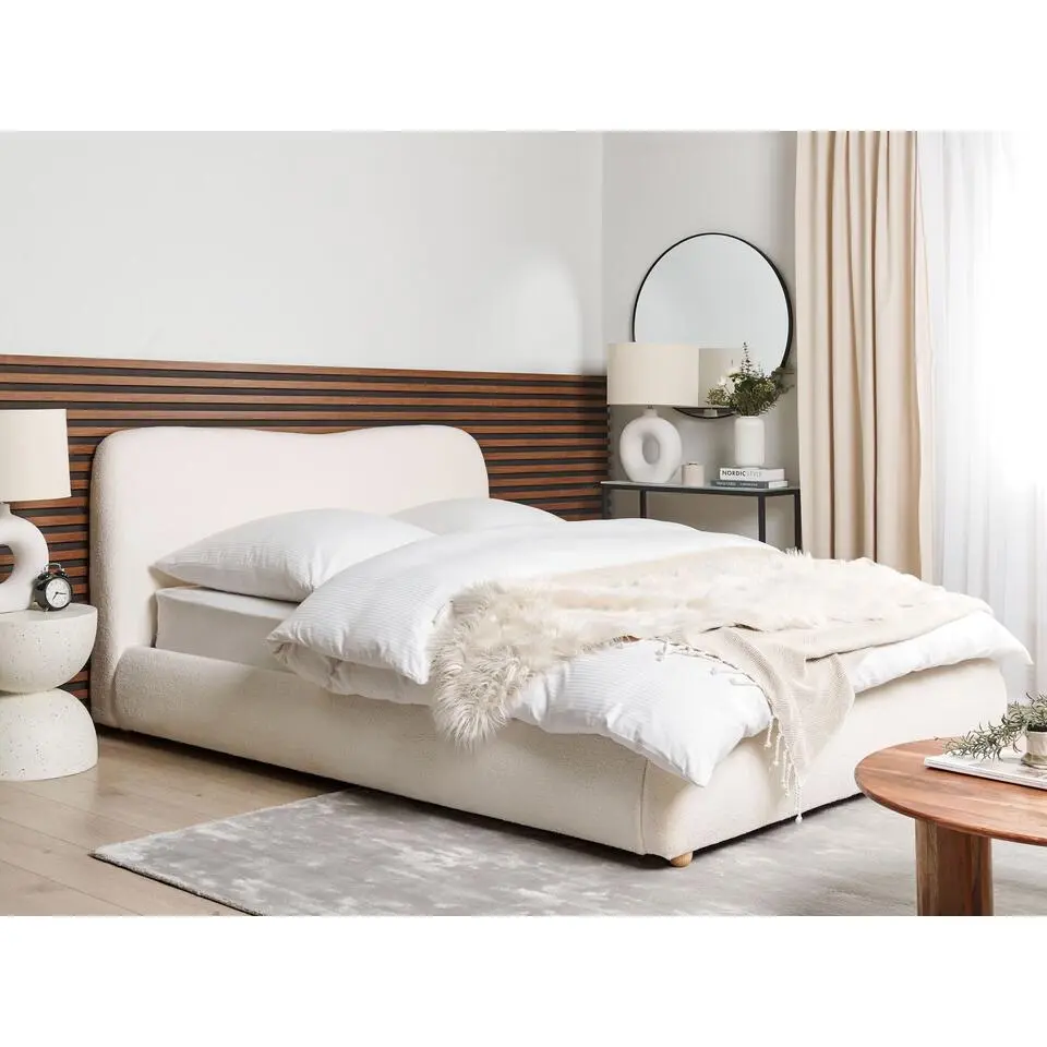 BLAGNAC - Bed met opbergruimte - Wit - 160 x 200 cm - Boucl&eacute;