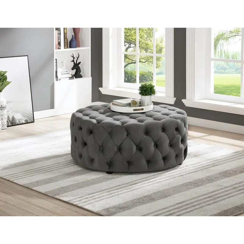 Best Master Furniture Upholstered 40 x 40 Round Tufted Accent Ottoman Coffee Table
