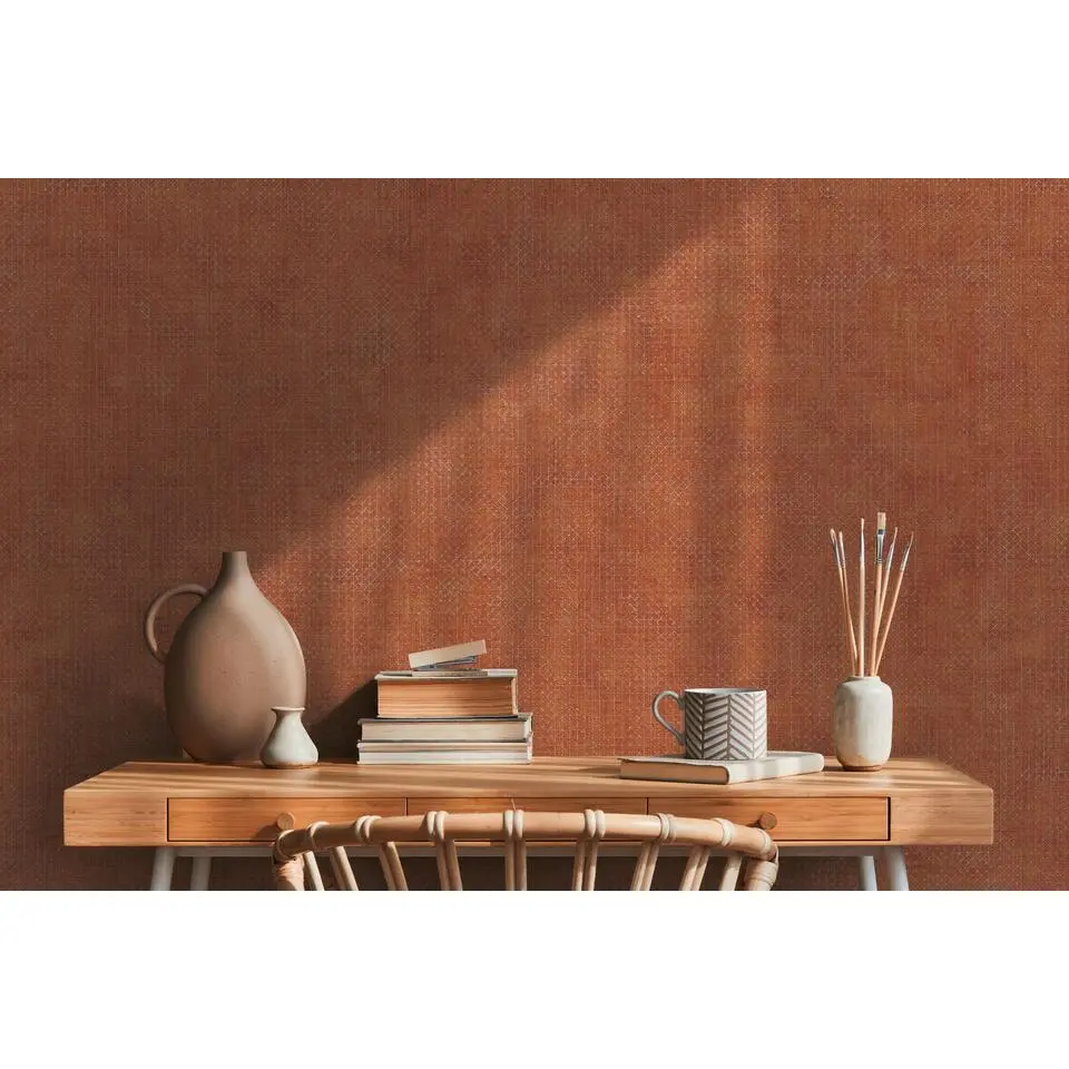 A.S. Cr&eacute;ation behang effen oranje, rood en metallic - 53 cm x 10.05 m