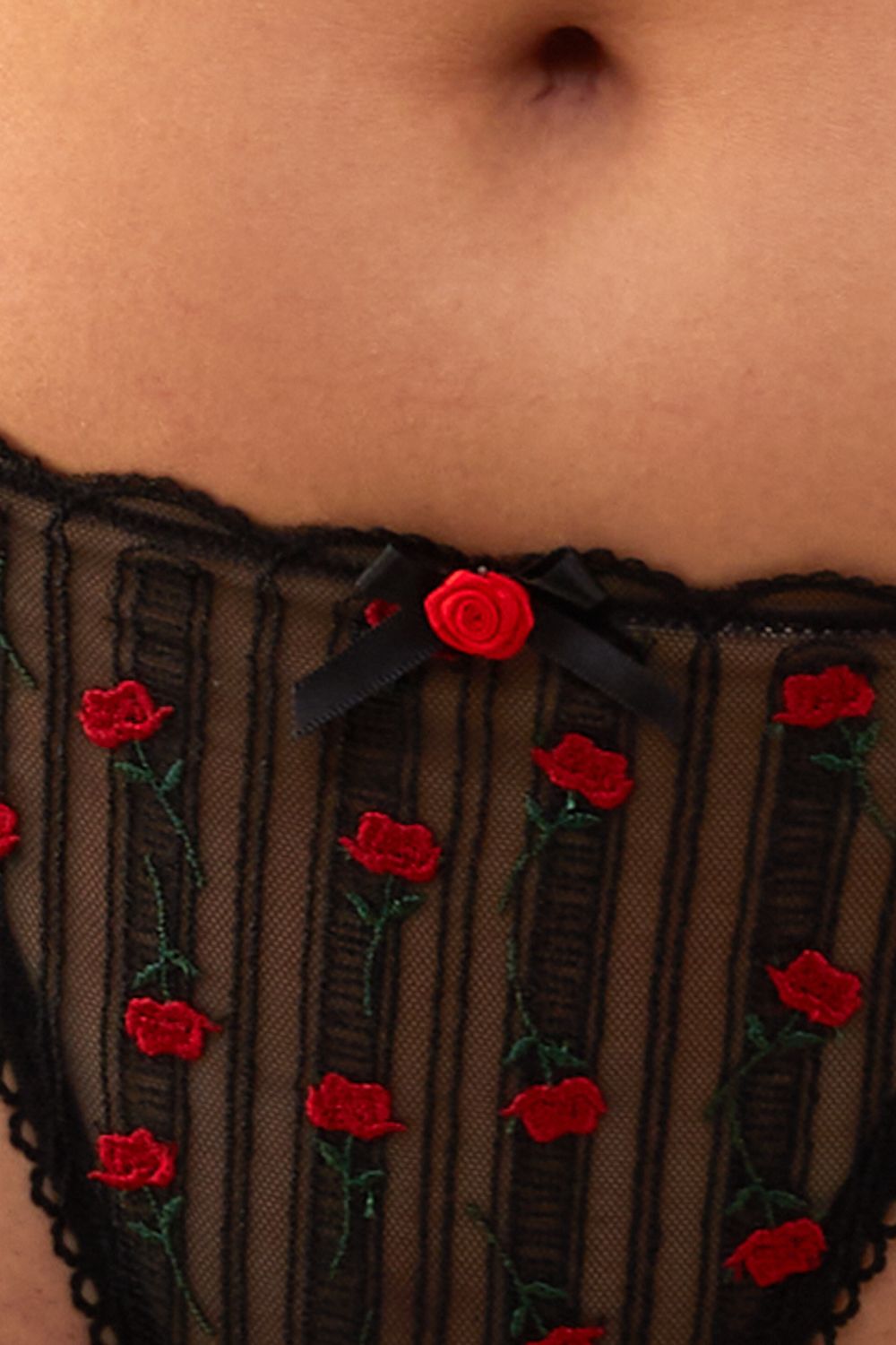 Playful Promises Elodie Black And Red Rosebud Embroidery Brief