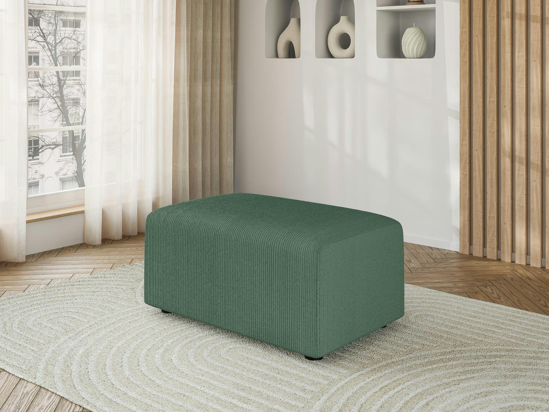 LEO - Pouf carré en velours côtelé   vert