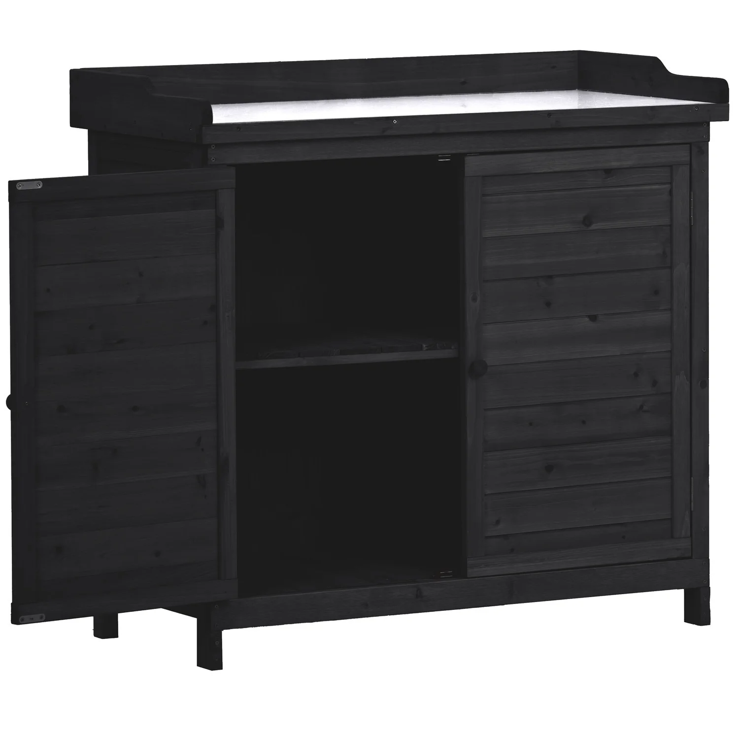 Outdoor Potting Bench Table Wood Workstation Storage Cabinet with Hook