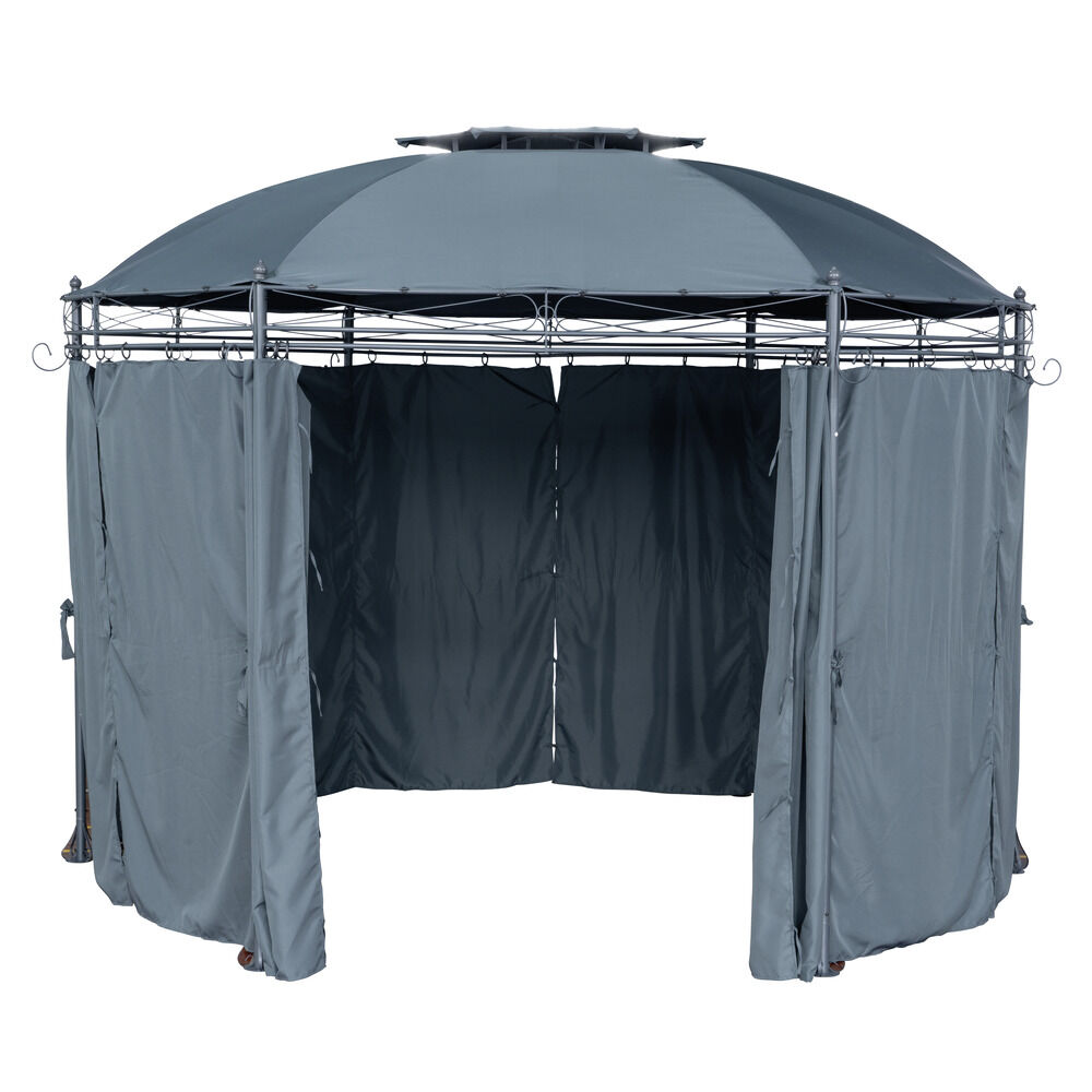 Tonnelle de jardin ronde Mathias 6 pieds métal et tissu gris UPF50  Ø350xH270cm