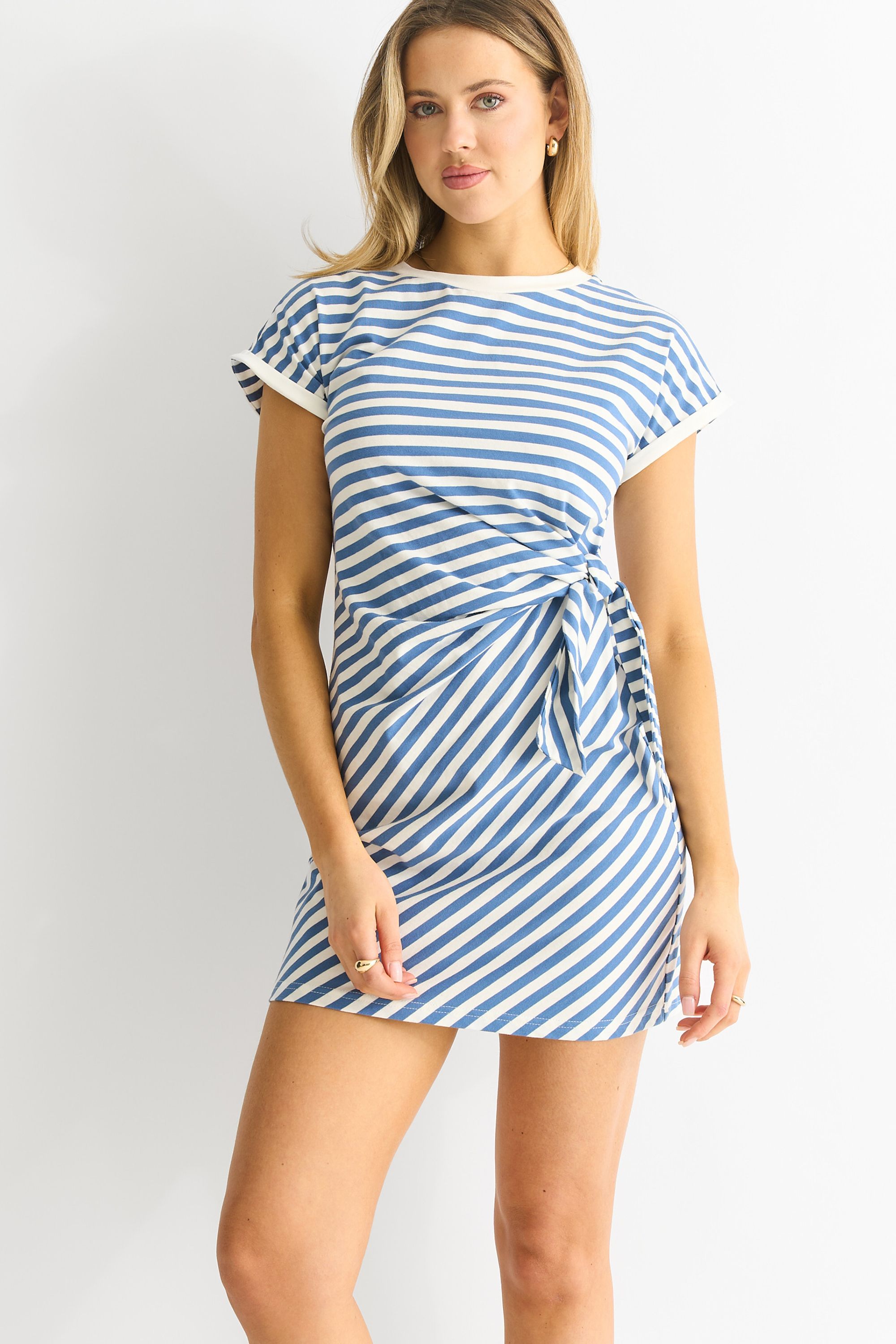 Gini London Blue Stretch Stripe Mini Dress