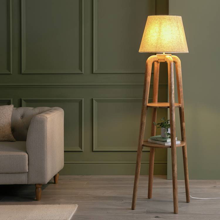 Habitat Mango Wood Shelved Floor Lamp - Natural