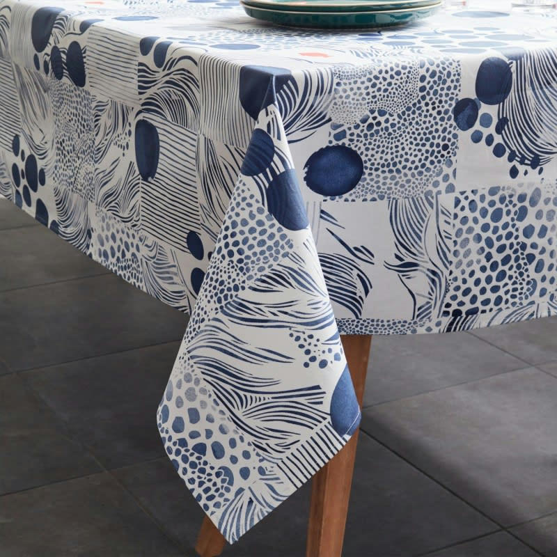 RIVAGE - Nappe en coton enduit acrylique  bleu  ronde 160 cm
