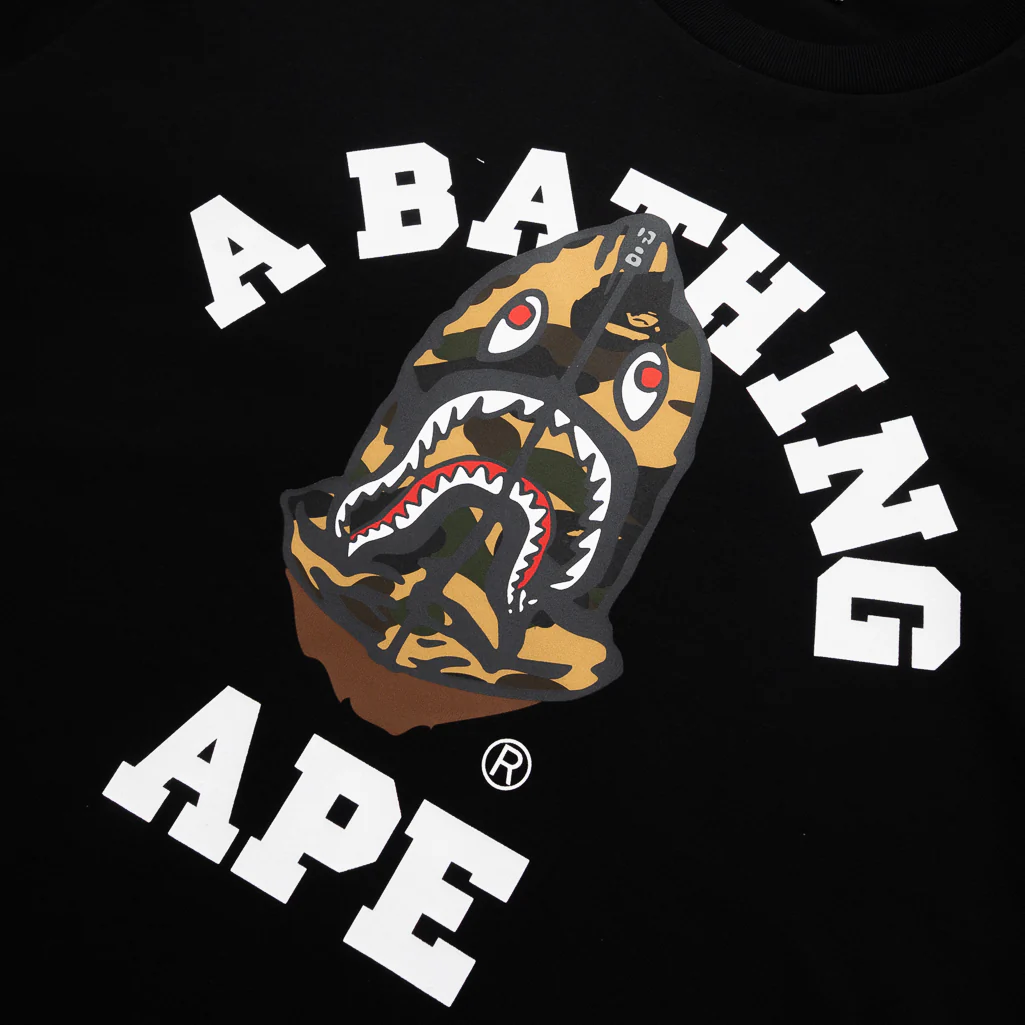 A Bathing Ape 1st Camo Shark Seijin College Tee - Black
