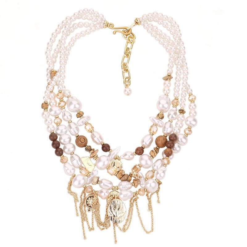 PEACH ACCESSORIES Multi-Layer Pearlies and Gold Charms Necklace