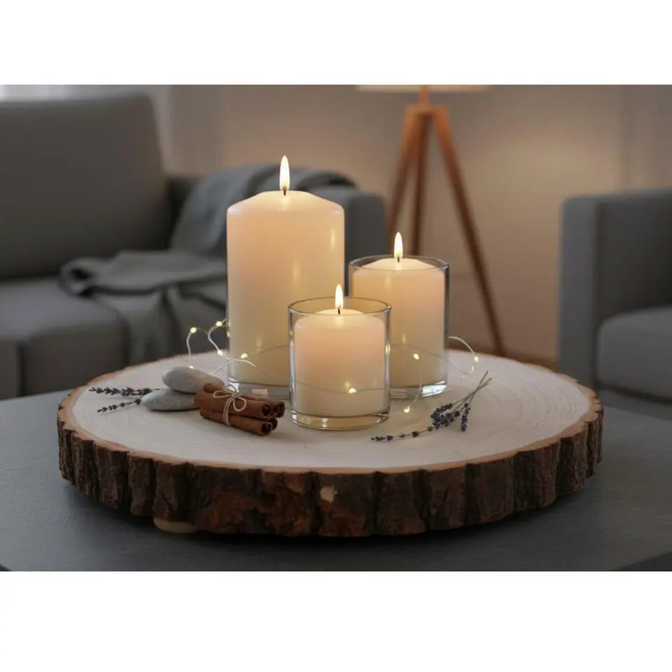 Home & Styling Kaarsenbord dienblad - boomschijf - 31 x 6 cm