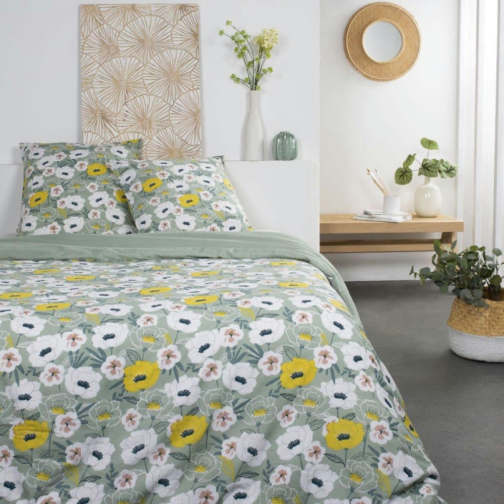 - Parure de couette 100% coton 57 fils imprimée 240x220 2 taies