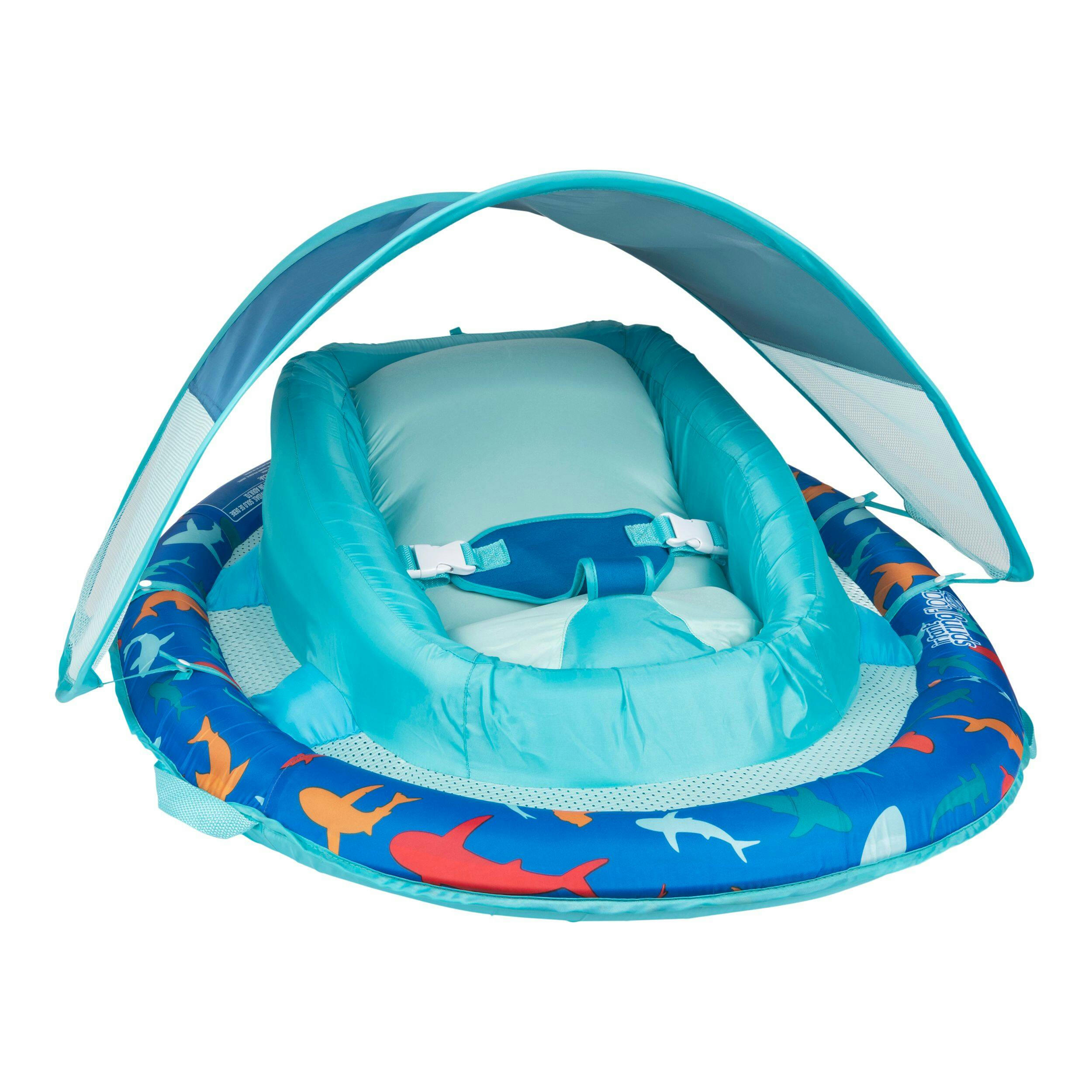 Swimways Floating UV-Protected Infant Spring Float with Handles & Sunshade, Shark Design, Ages 3-9 months
