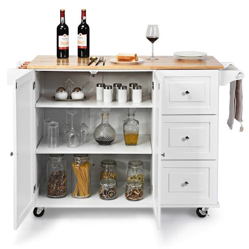NNECW Kitchen Island Trolley with 3 Drawers & Adjustable Shelves