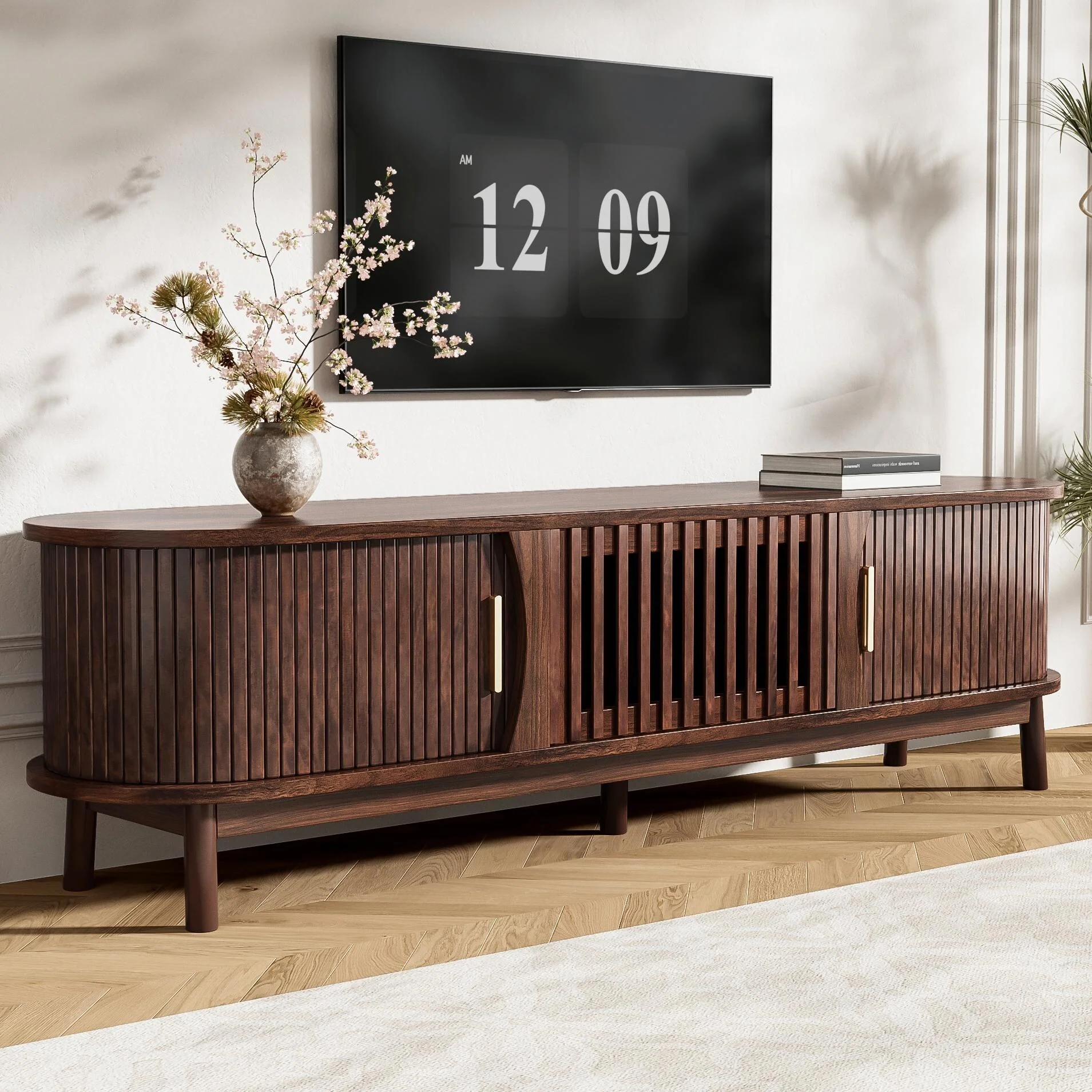 Farmhouse TV Stand for 75 TVs - Wood Storage Cabinet, Waterproof