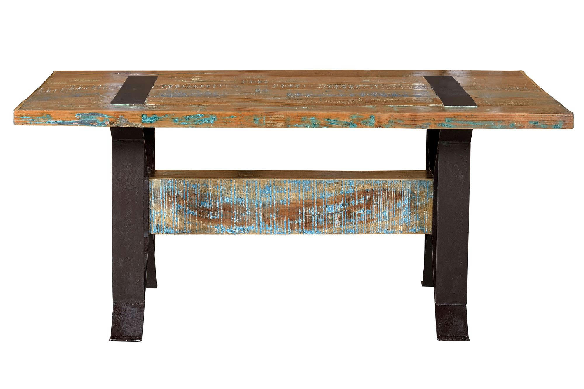 FRIDGE - Table en bois recyclé et piètement en métal multicolore