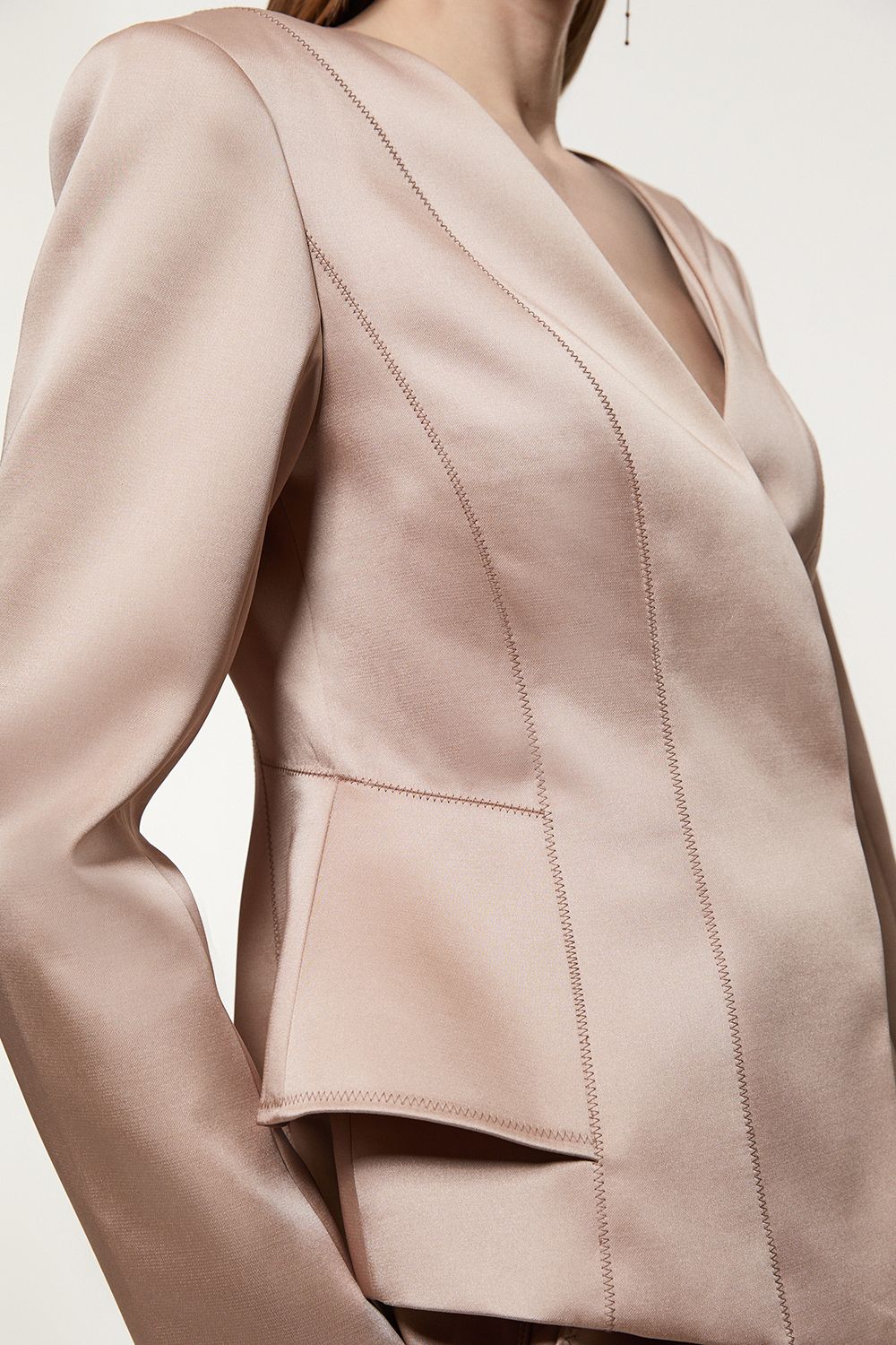 KarenMillen Structured Viscose Satin Stitch Detail Tailored Peplum Blazer