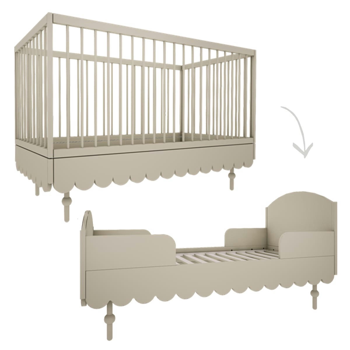 DUO - BABUSHKA - Lit évolutif 70x140 commode 3 tiroirs olive