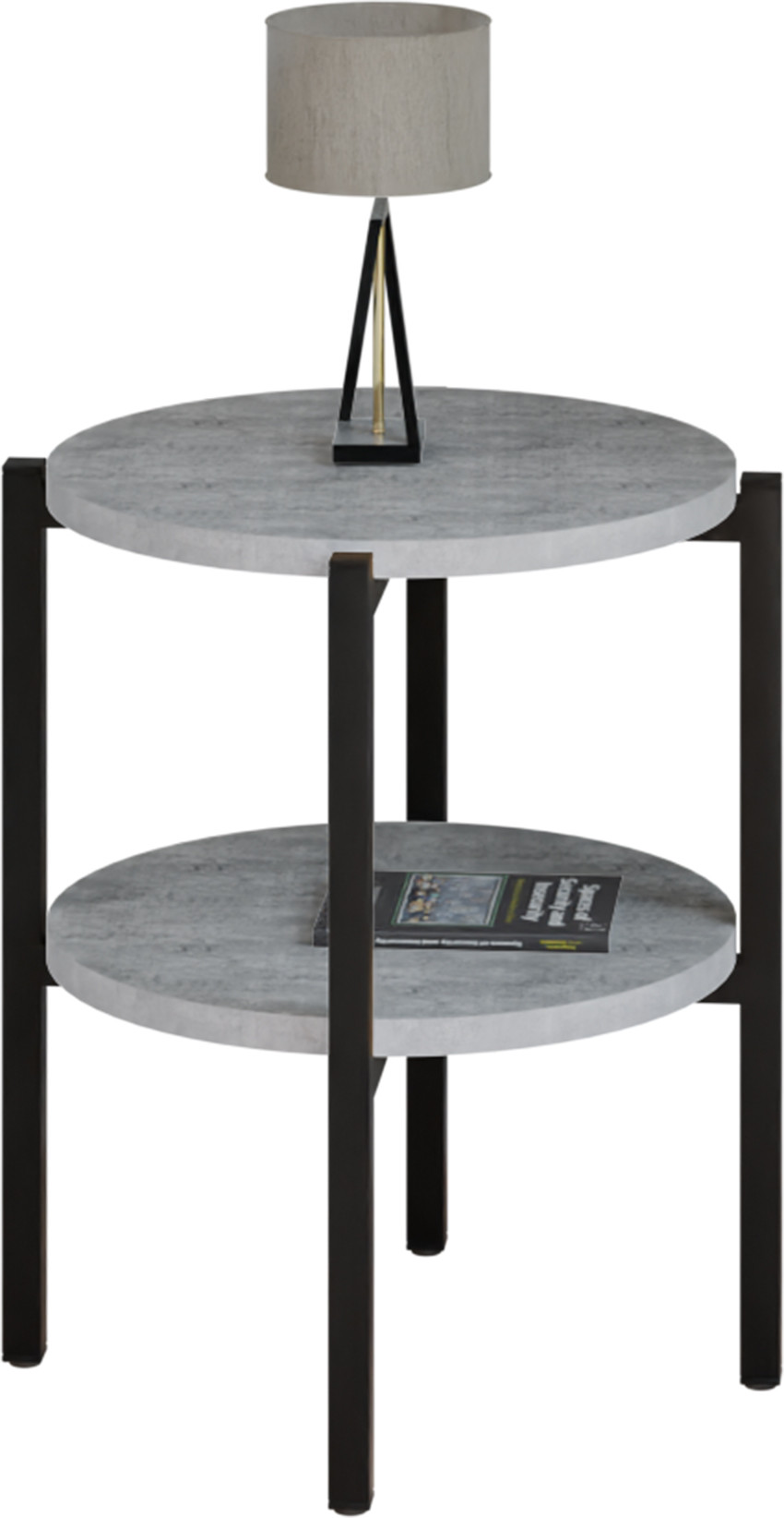 Stolik nocny okrągły loft z półką 35x35x46 cm metalowy czarny