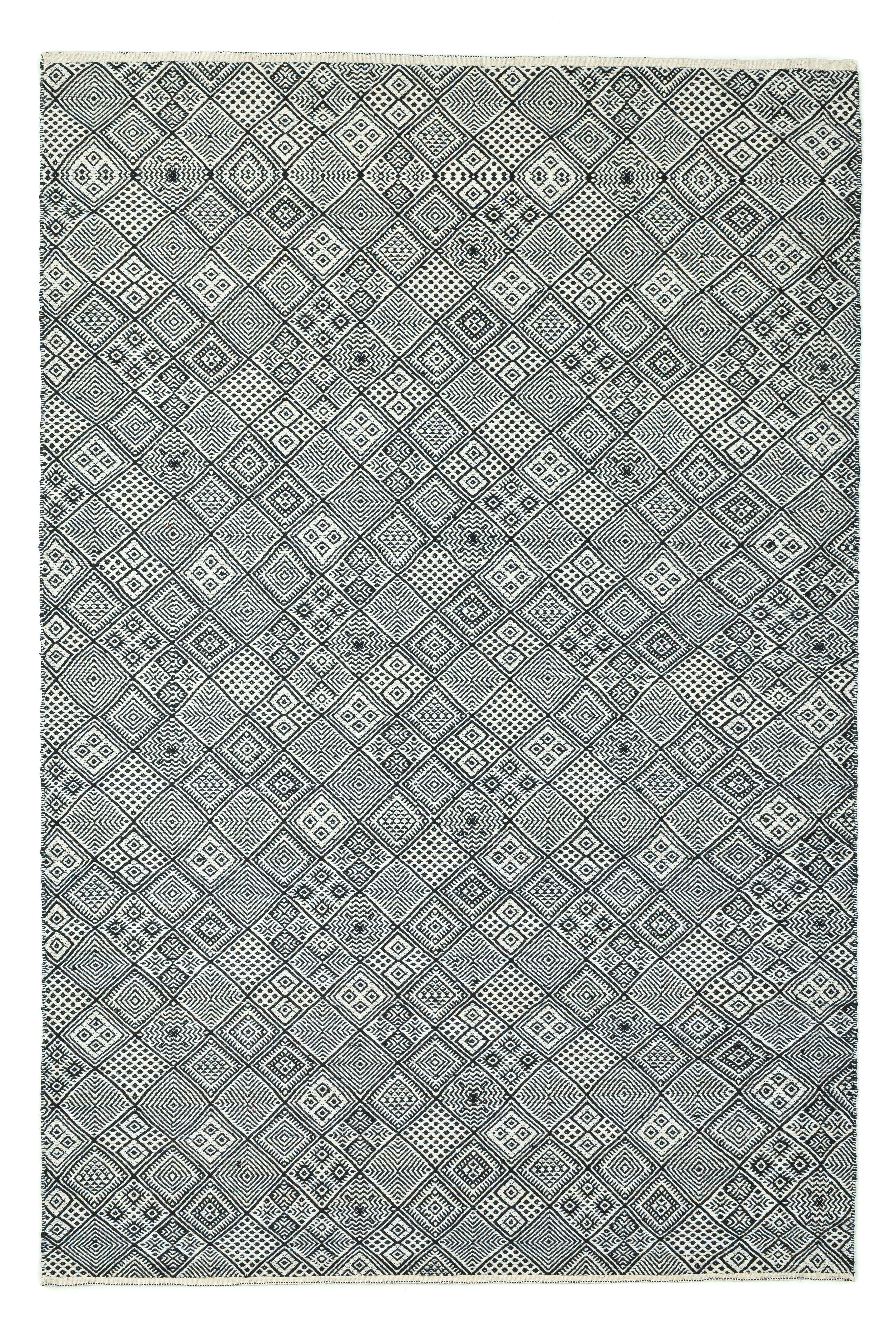 MOLDE - Tapis tissé main en laine naturelle noir / blanc 70x140 cm