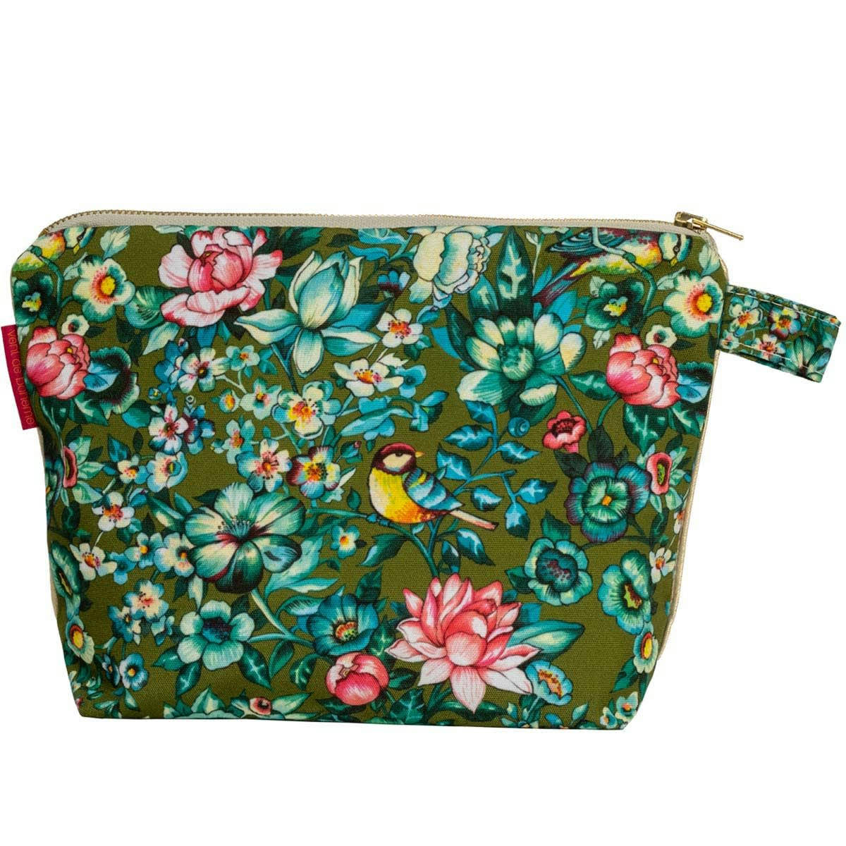 NILA - Pochette en toile outdoor imprimé fleuri kaki 19x28cm