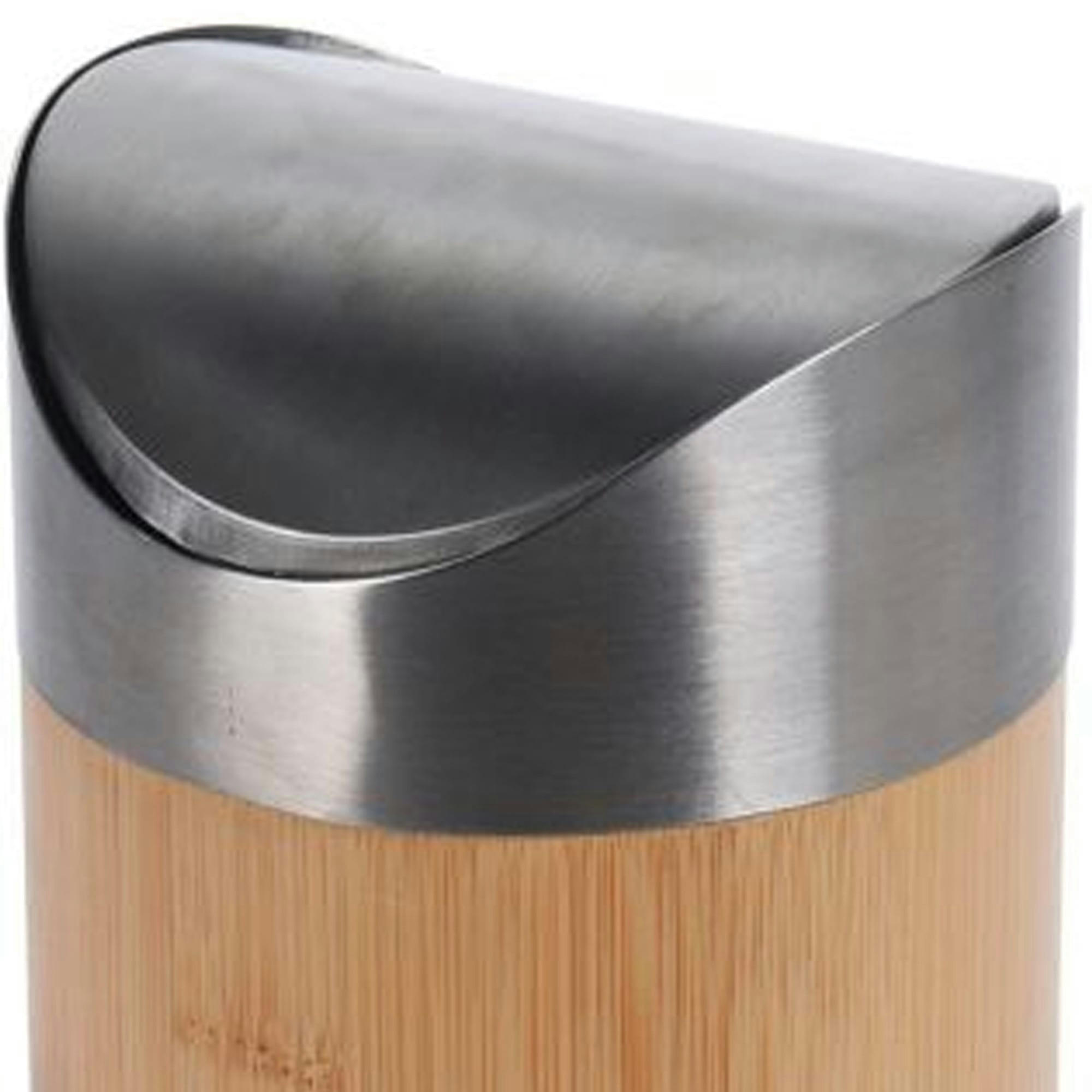 - Poubelle de table en bambou et acier inoxydable
