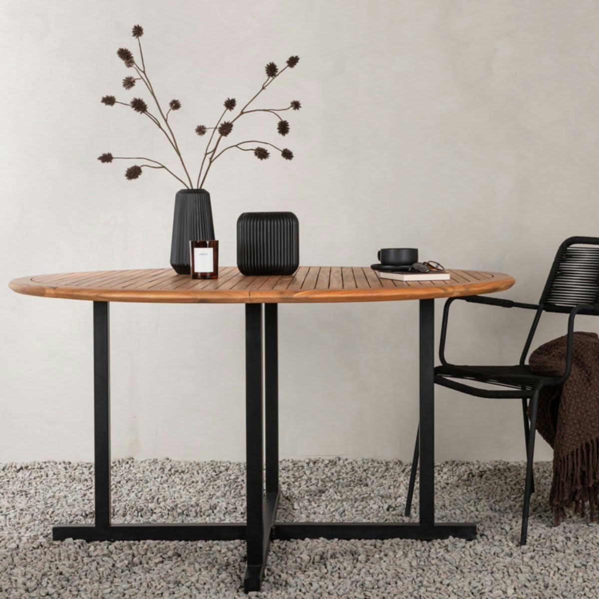 BAGUA - Table de jardin ronde 140cm en bois et métal