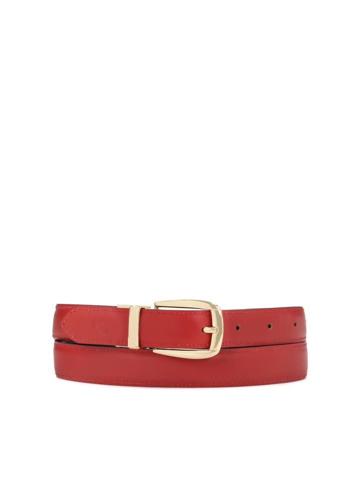 Red and black belt with gold buckle