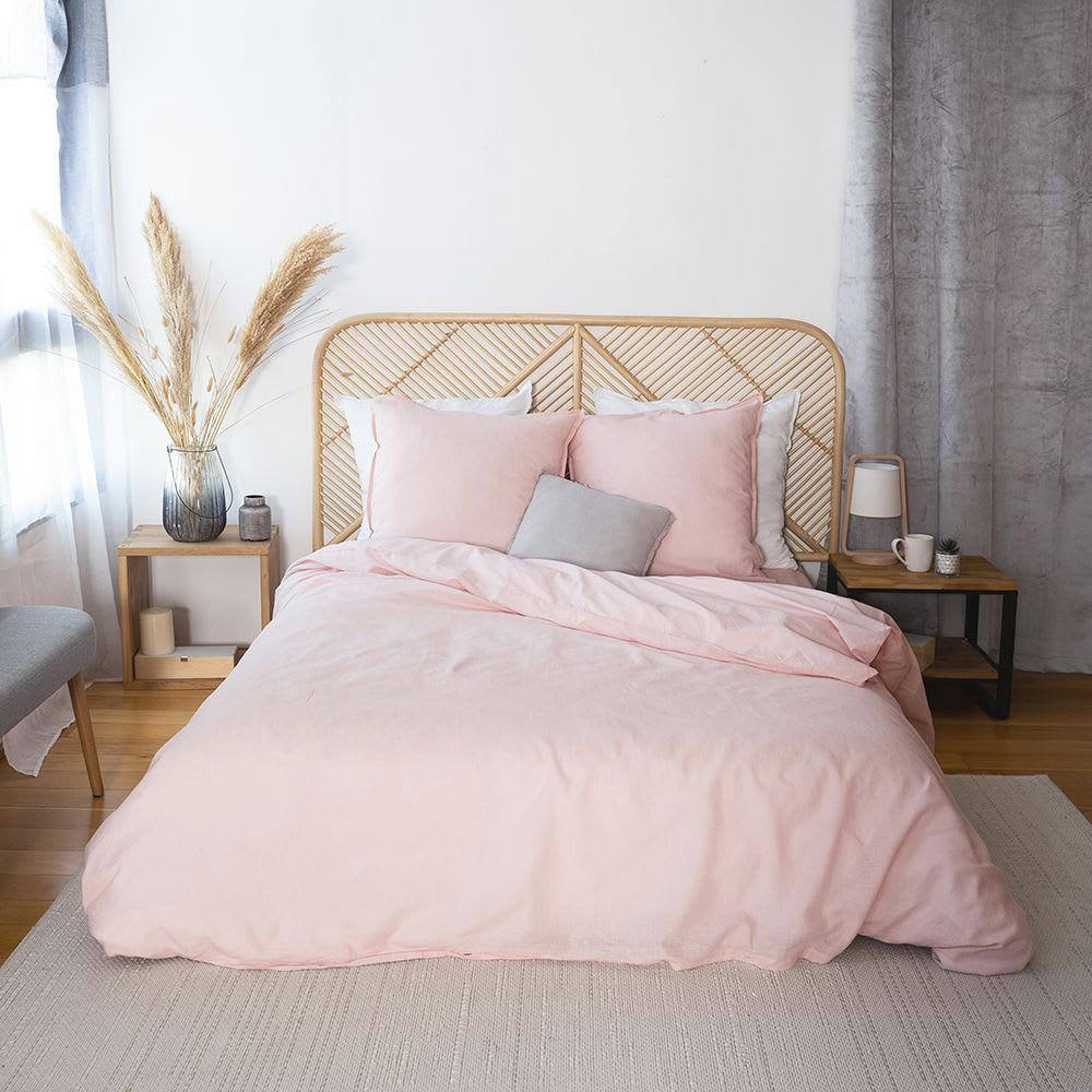 LIN MÉTIS UNI - Parure housse de couette lin/coton rose 240x260 cm