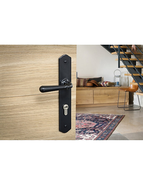 Ensemble de poignées pour porte d'entrée Charon trou de cylindre, carré 7mm, entr'axes 195mm, acier patiné - THIRARD