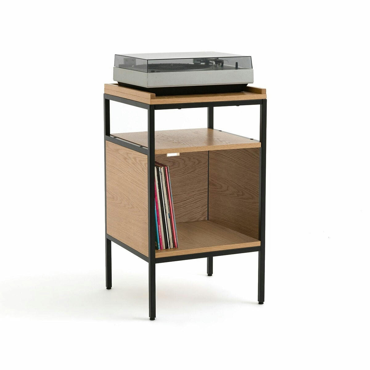 Meuble vinyles chêne et métal acier L48 cm, Volga