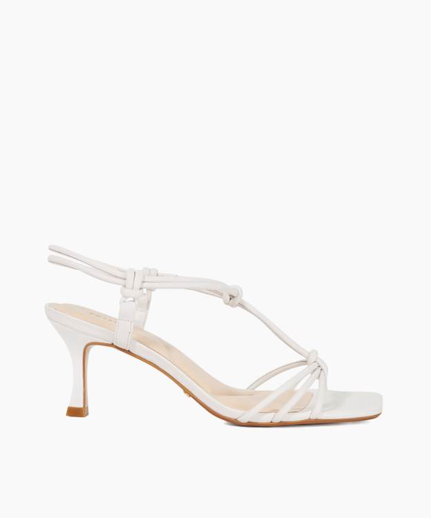 Matti White - Leather Strappy Square Toe Heel Sandals