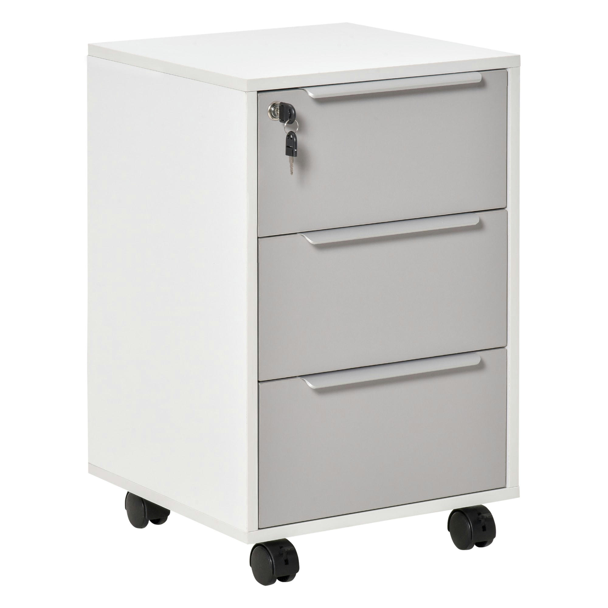 - Caisson de bureau sur roulettes 3 tiroirs verrouillables gris blanc