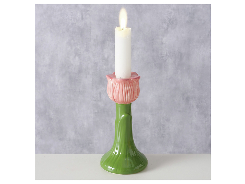 Świecznik ceramiczny Tulipan 14 cm różowy