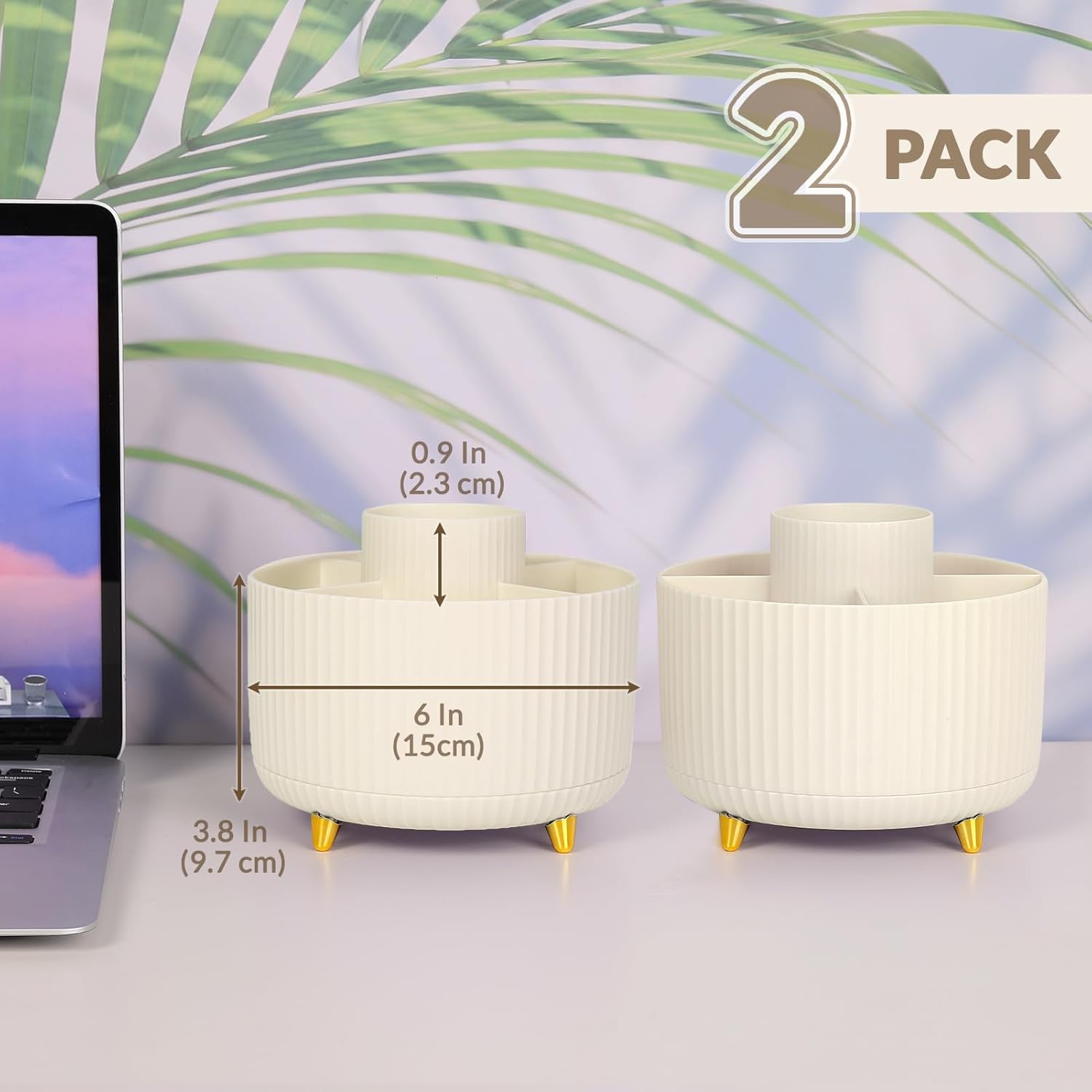SKYDUE 2 Pack Pen Holder, 360 Degree Rotating Pencil Holder for Desk Organizer, Rotating Desktop Pen Organizer with 5 Slots, Office Supplies, Pencil Cup for Office, School, Home