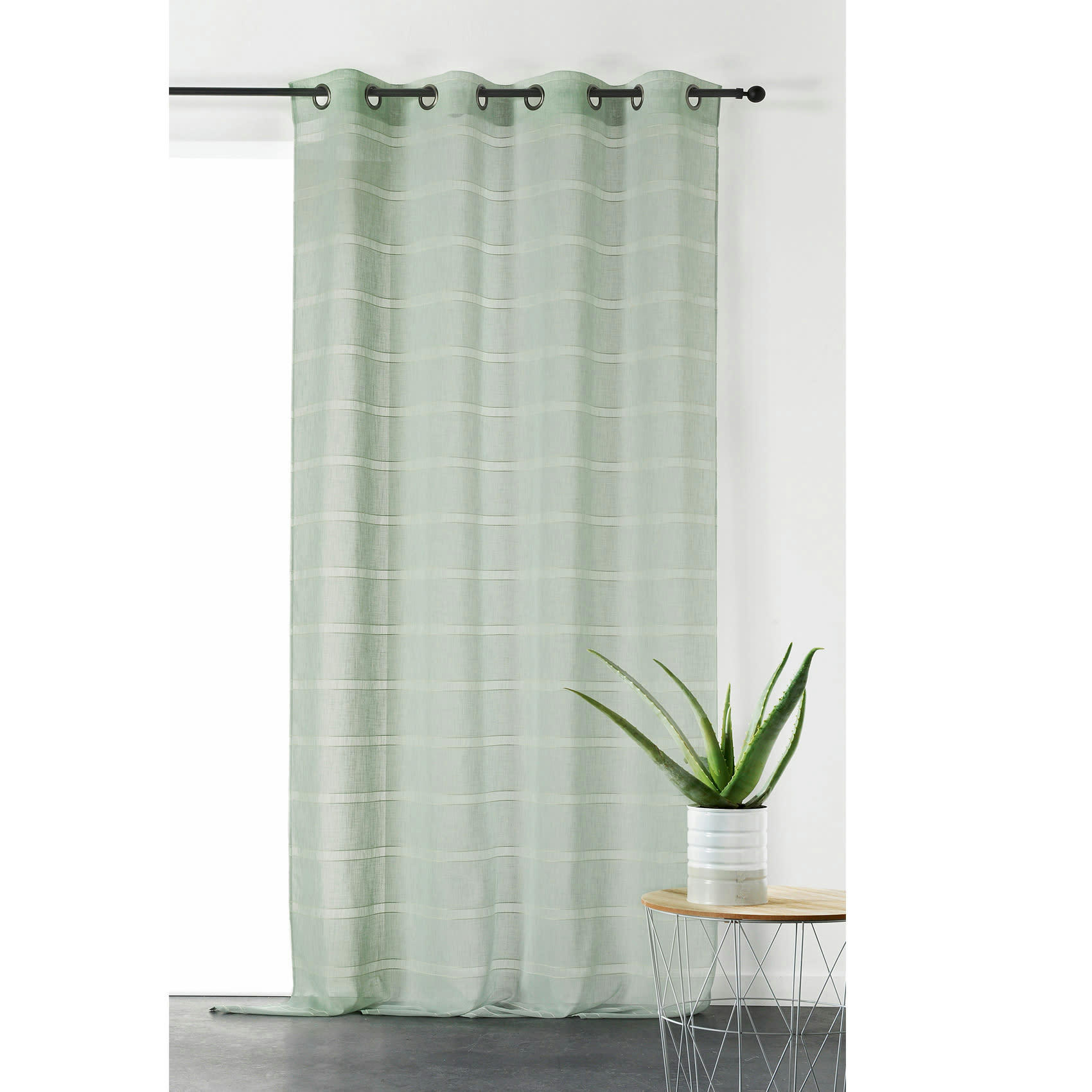 - Voilage rayé et tamisant cordelette polyester vert clair 140x250 cm