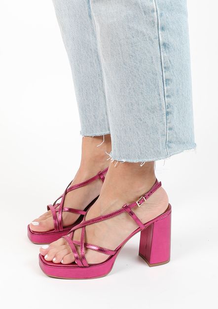 Roze metallic sandalen met hak