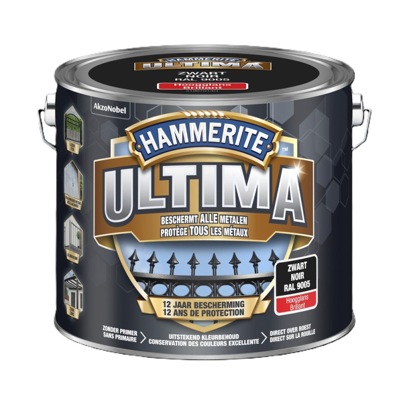 Laque pour métal Ultima noir brillant 2,5 L HAMMERITE