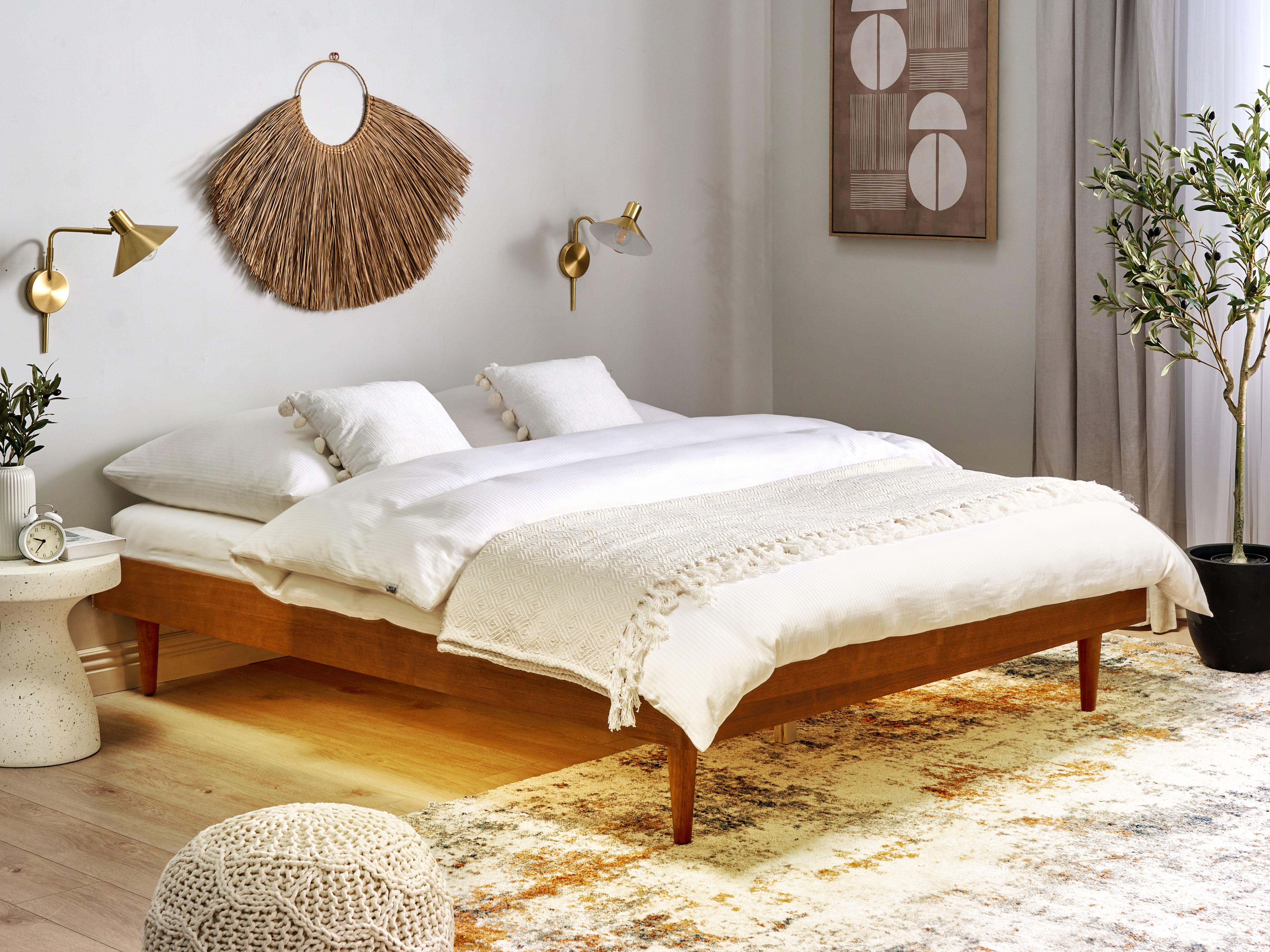 Bed with LED TOUCY 160 x 200 cm (EU King Size) Brown Ash Wood
