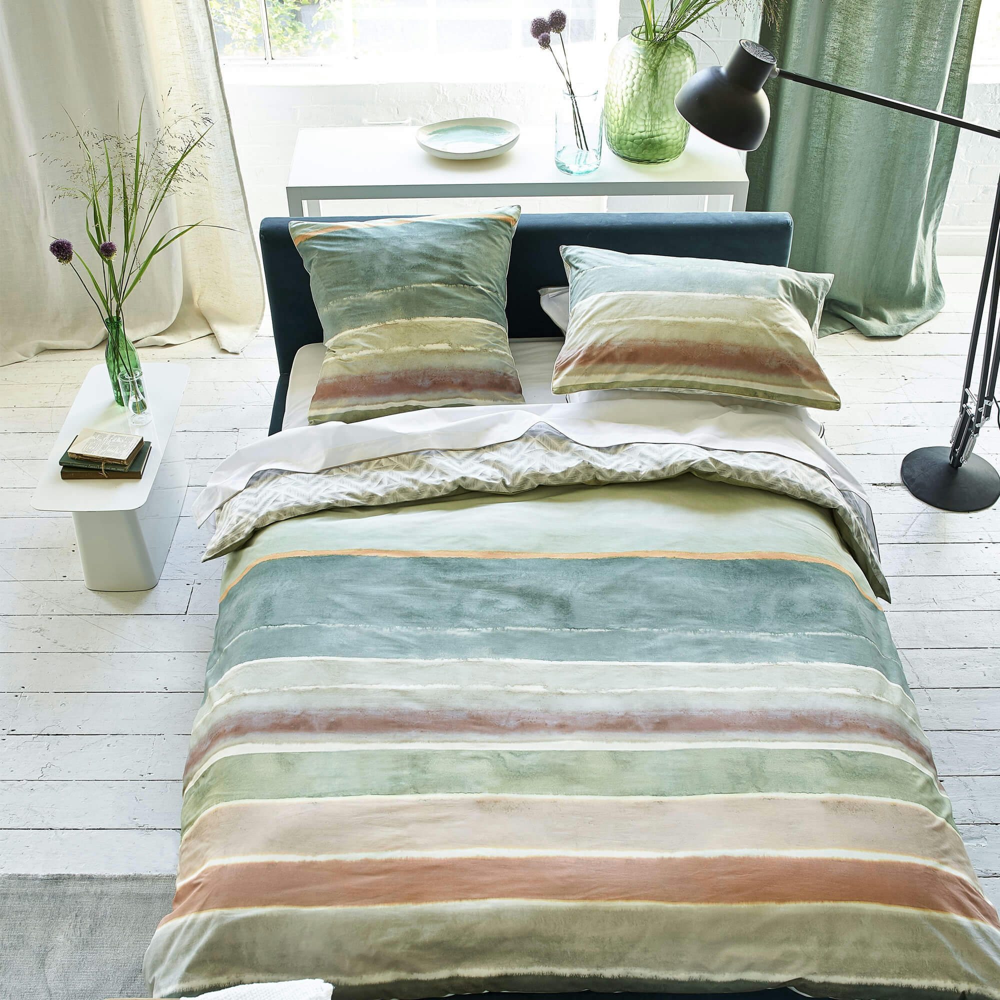 VALLAURIS STONE - Housse de couette en coton vert 200x200