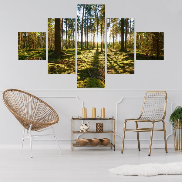 Obraz Wieloczęściowy LAS Drzewa Trawa Zieleń 3D 150x90cm