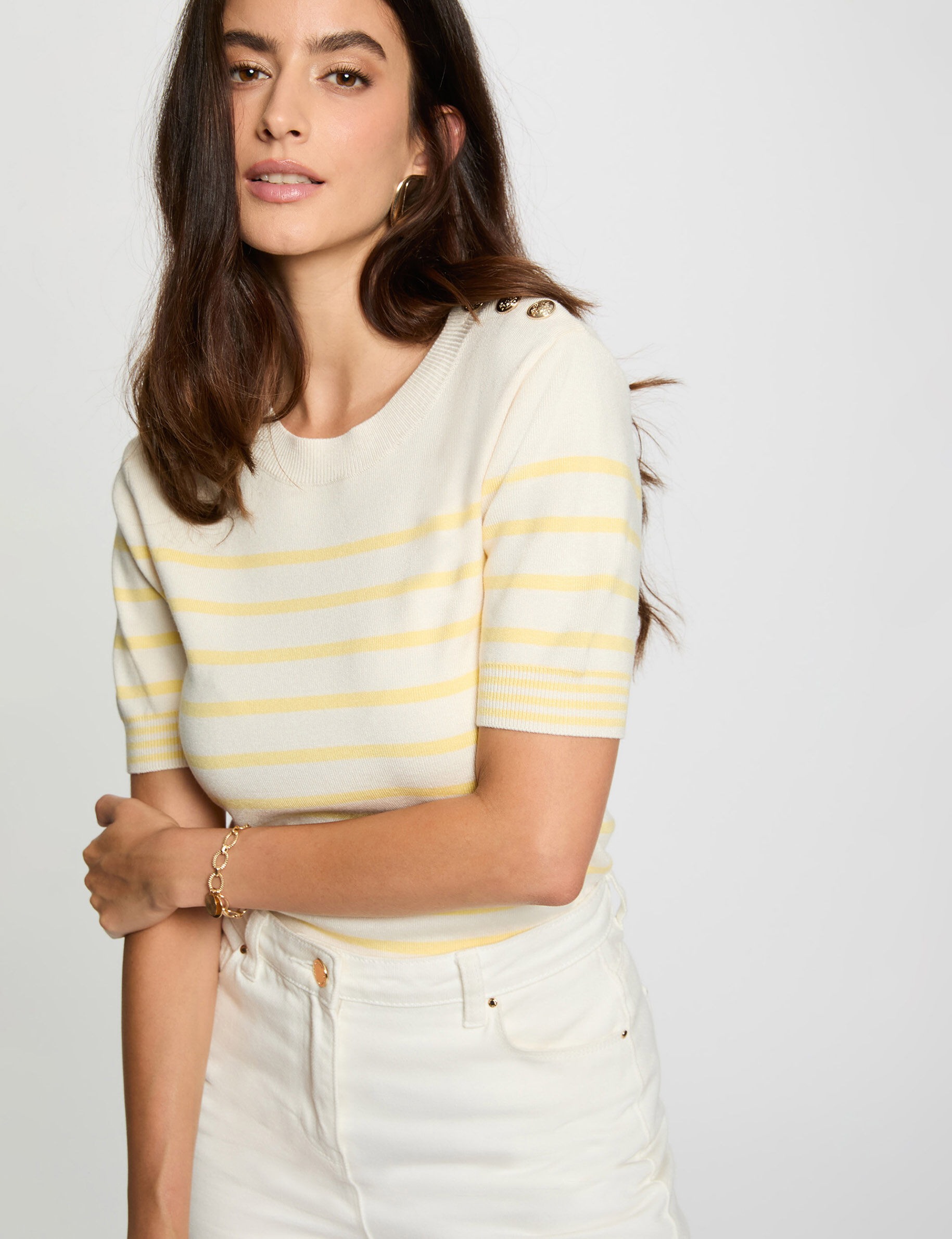 Stripped Jumper Short-Sleeves Ivory Women