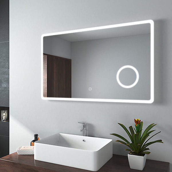 EMKE Miroir lumineux salle de bain 100x60cm,Miroir LED avec Interrupteur Tactile,3x Grossissement,éclairage Lumière Blanche Froide