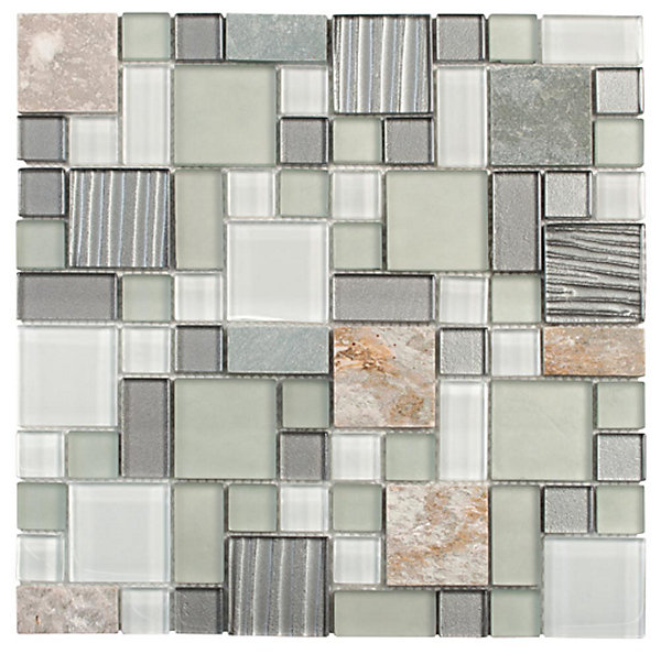 Mosaique de Quartzite Multiformat etVerre Gris - vendu par plaque de 30X30 Cm -