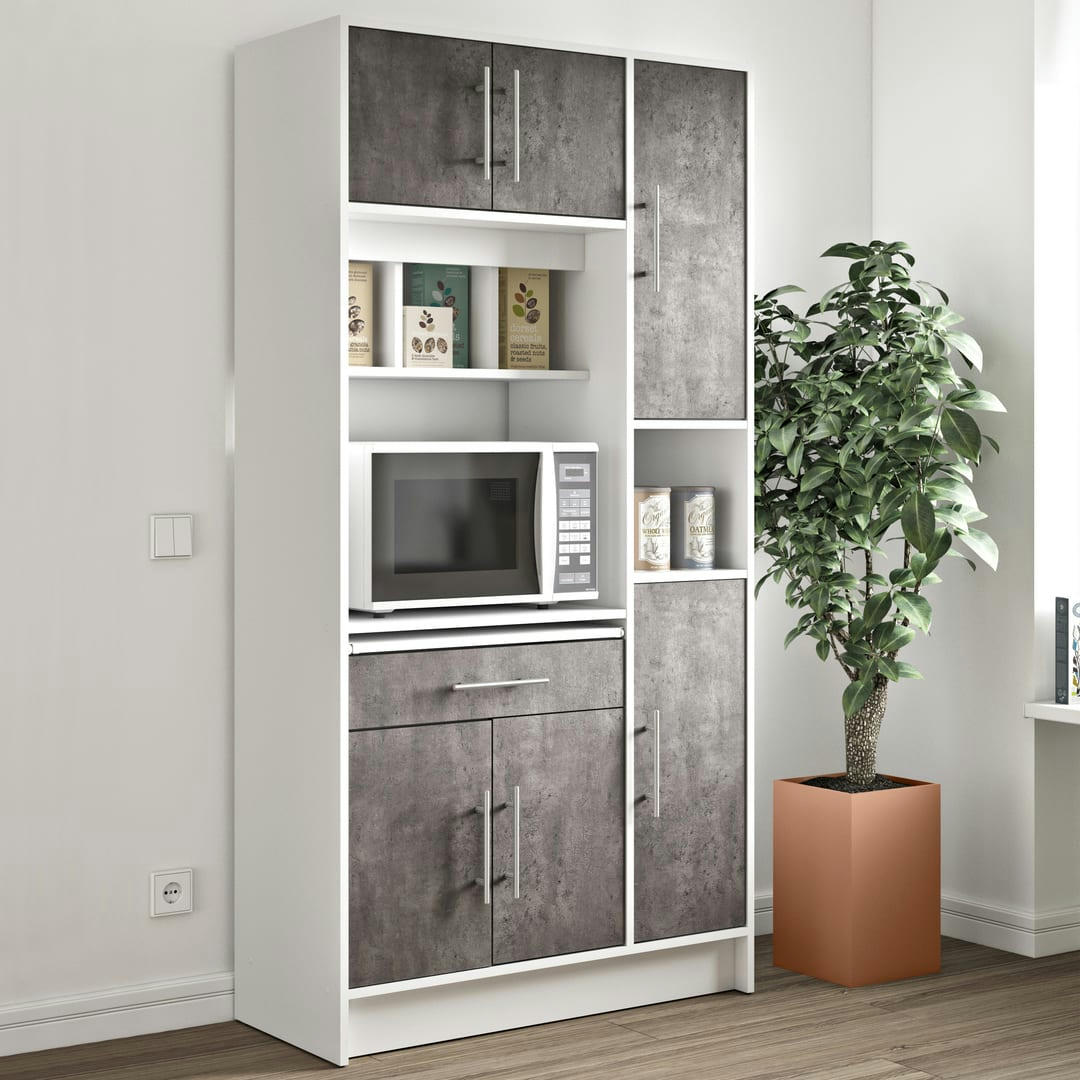 LOUISE - Desserte micro-onde effet bois blanc et béton