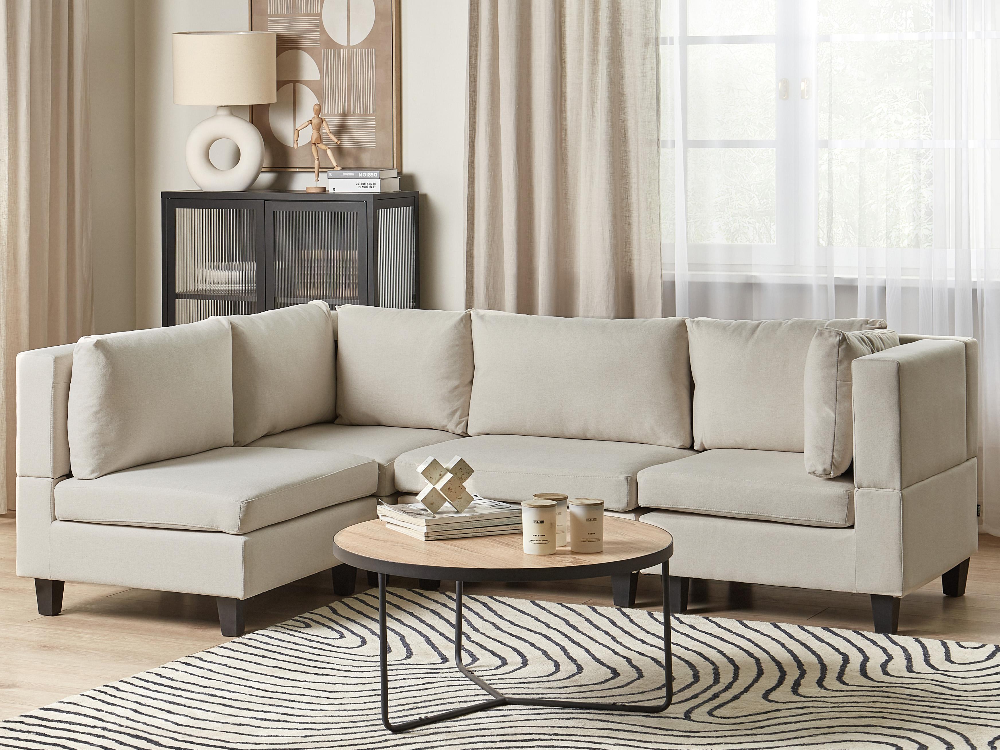 Modular Corner Sofa 4 Seater UNSTAD Fabric Light Beige Right Hand