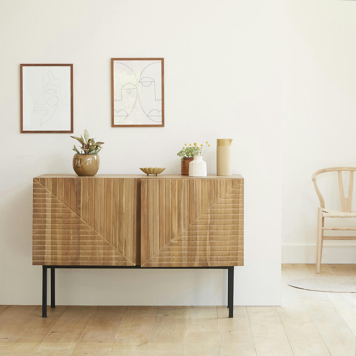 PORTLAND - Buffet en teck massif et métal 120 cm