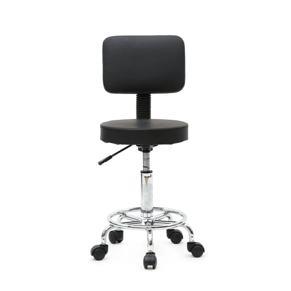 Round Shape Adjustable Salon Stool with Back Black - N/A